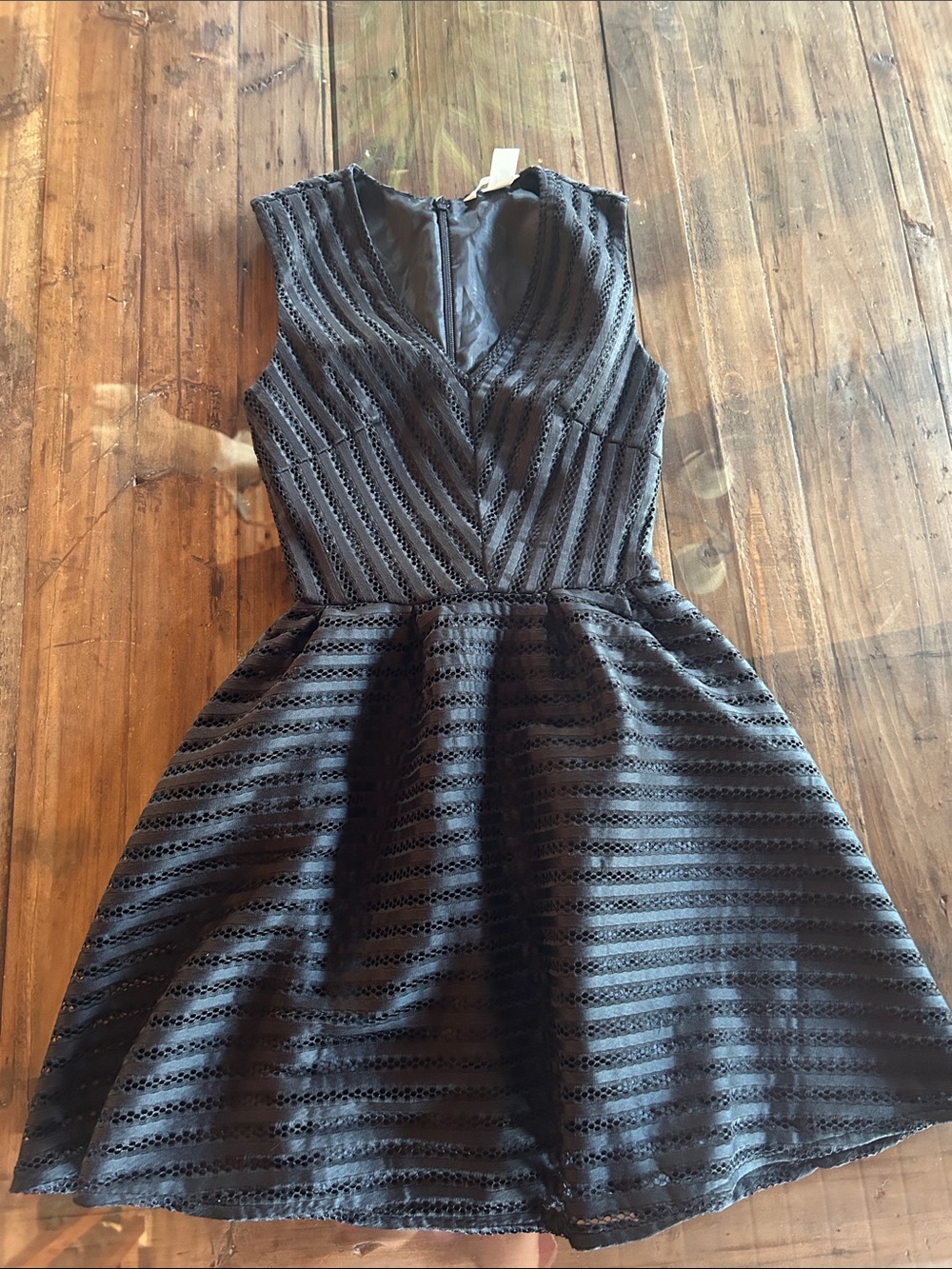 H&M Black Textured Fit & Flare Mini Dress